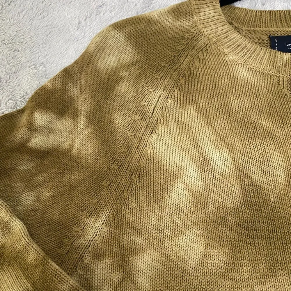 NWT Lucky Brand Women's Sweater  Dye Tye Olive Green Long Sleeve LinenBlend Sz M